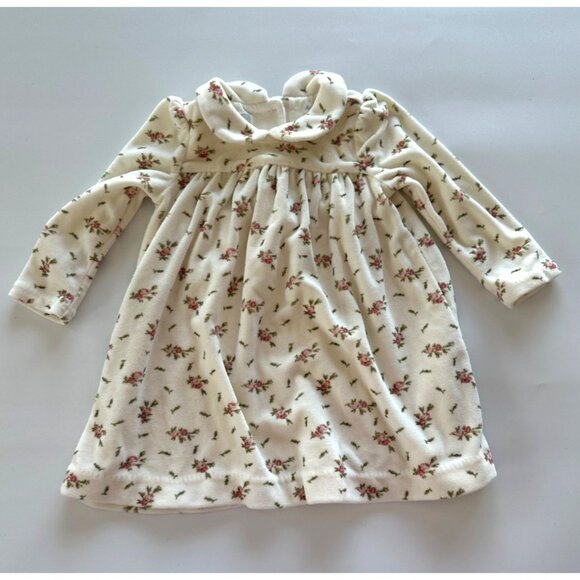 Ralph Lauren Baby 9 Month Cream Velour Floral Long Sleeve Dress Pony Logo - Picture 1 of 6